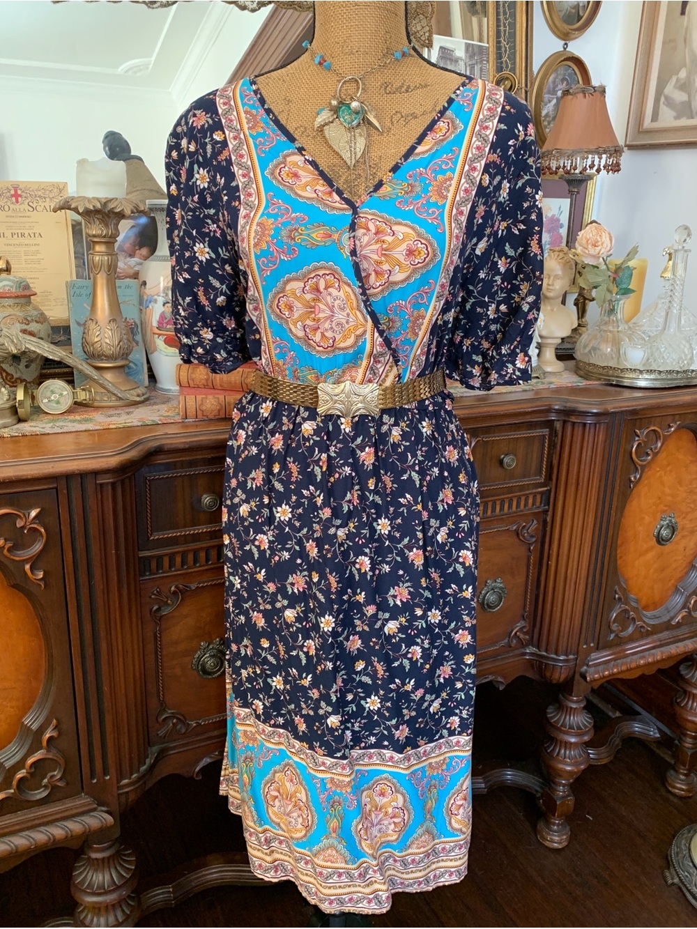 Vintage Boho Hippie Peasant Spring Summer Floral Print Dress - Picture 2 of 12